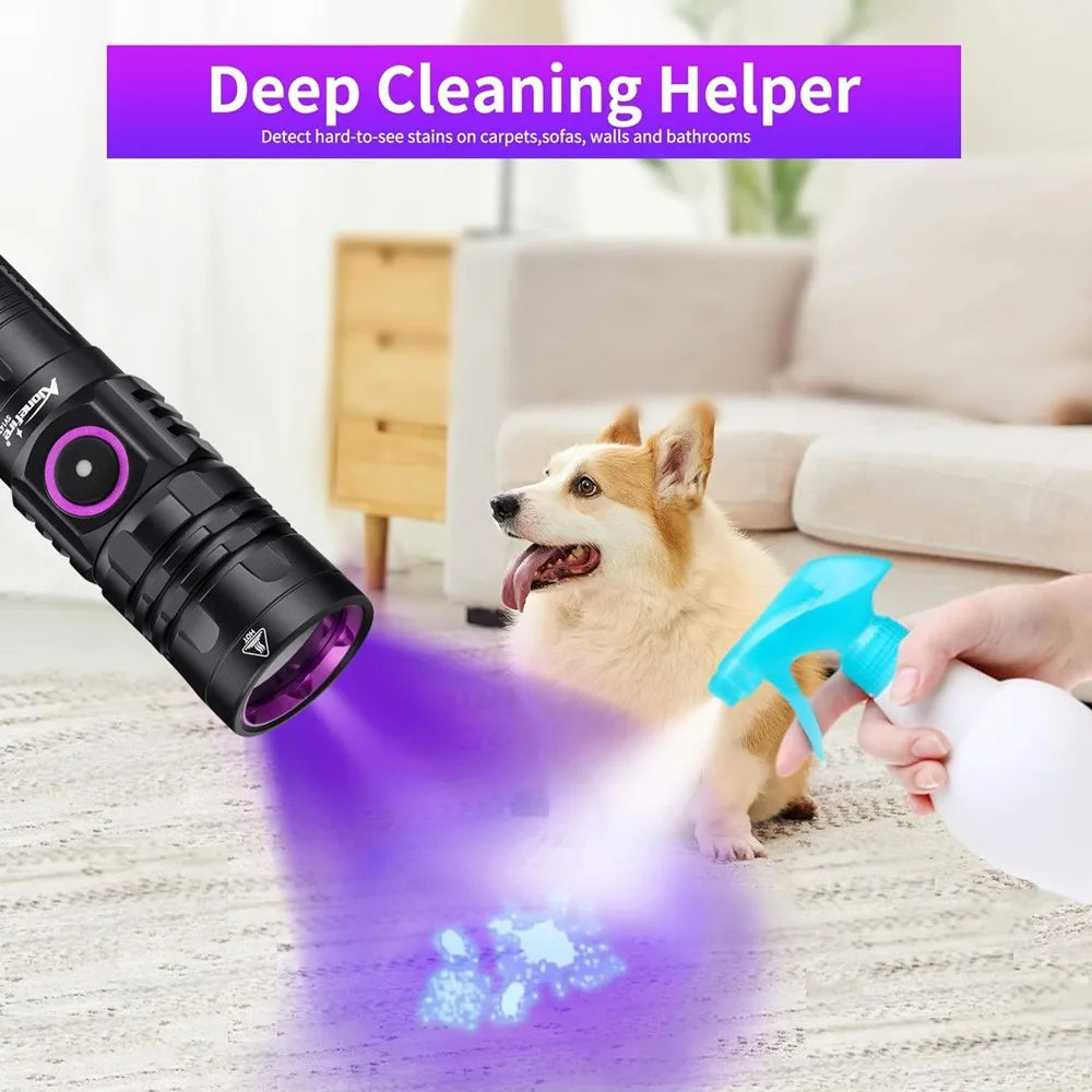 3x365nm/395nm UV LED Flashlight High Power Blacklight USB Rechargeable CatDog Pet Stain Tinea UV Glue Curing Scorpion Lamp Torch