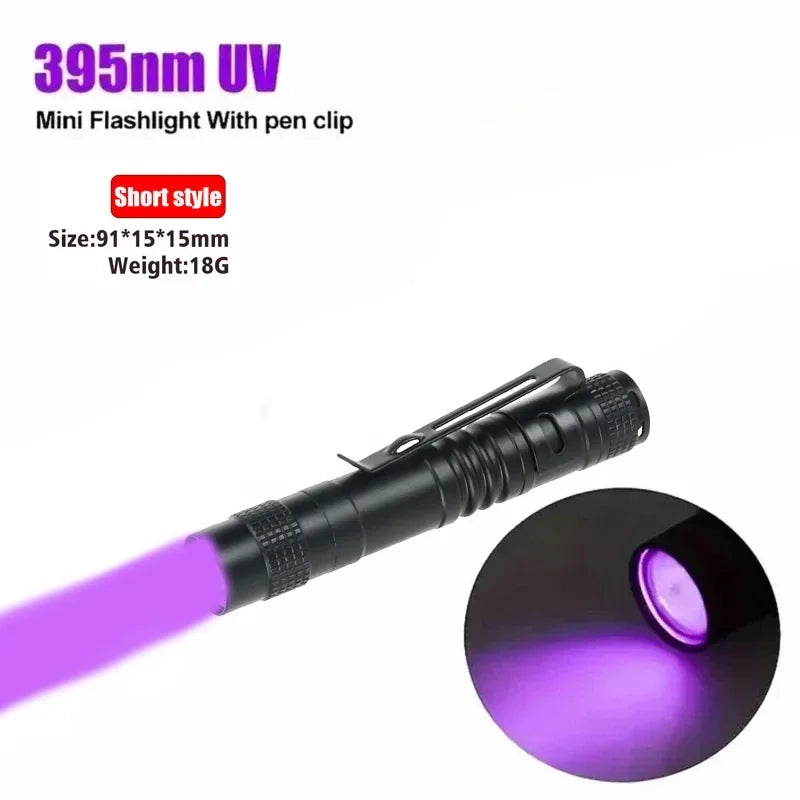 365/395nm UV Flashlight Ultraviolet Invisible Ink Marker Blacklight Pen Torch Pet Cat tinea urine Stains Scorpion Detection Lamp