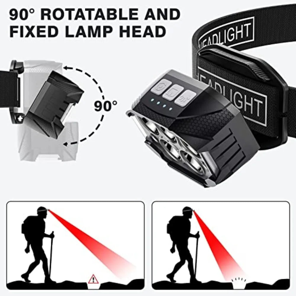 1200 Lumen Led Rechargeable Headlamp Motion Sensor HeadLight Waterproof Head Flashlights For Outdoor Camping Fishing Head Lamp