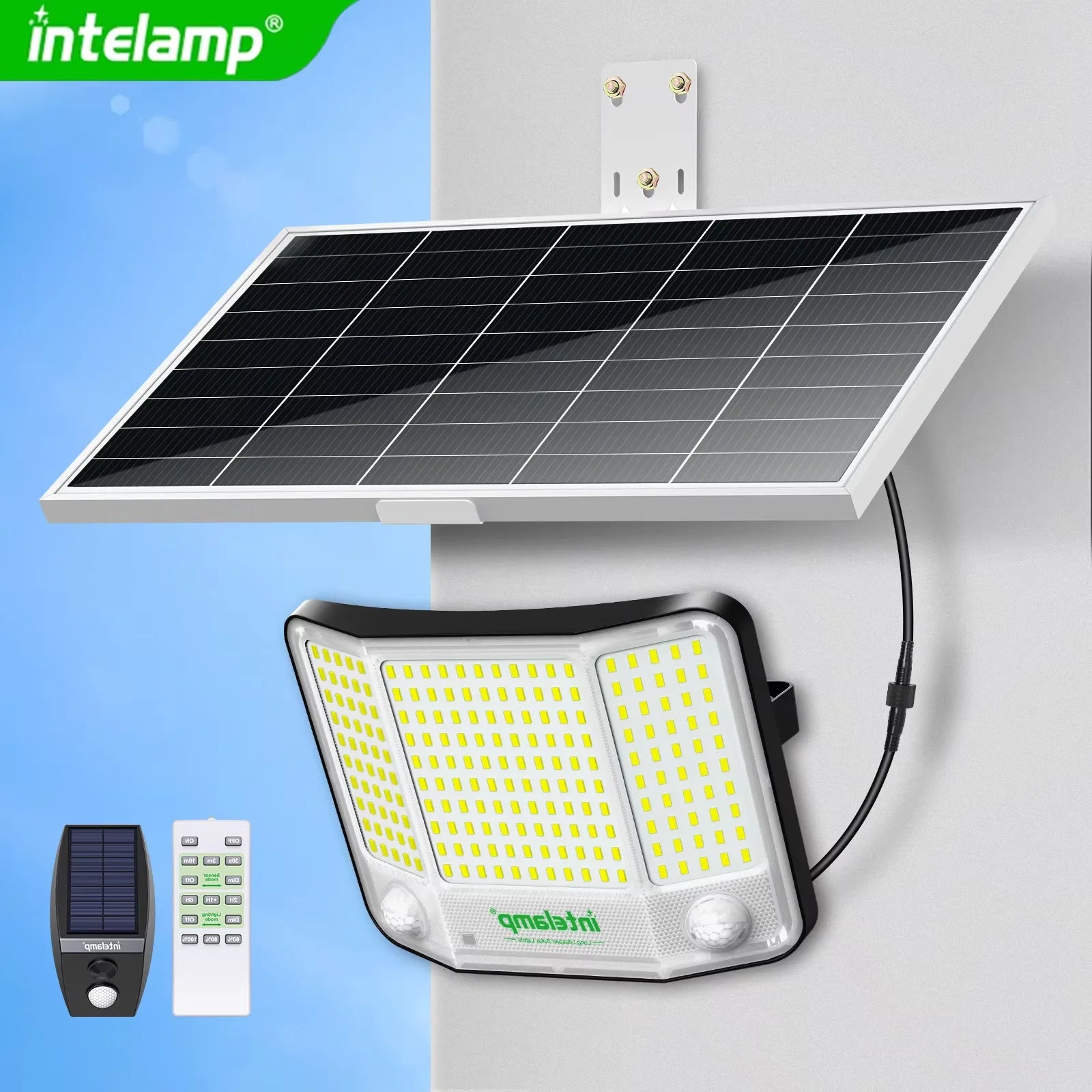 Intelamp 20000 Mah Outdoor Solar Flood Lights with Long Battery Life, Super Large Solar Panel, Faster Charging, Dual Motion Sensors, Detect Wider and Longer Areas, Waterproof, for Garden, Yard, Garage