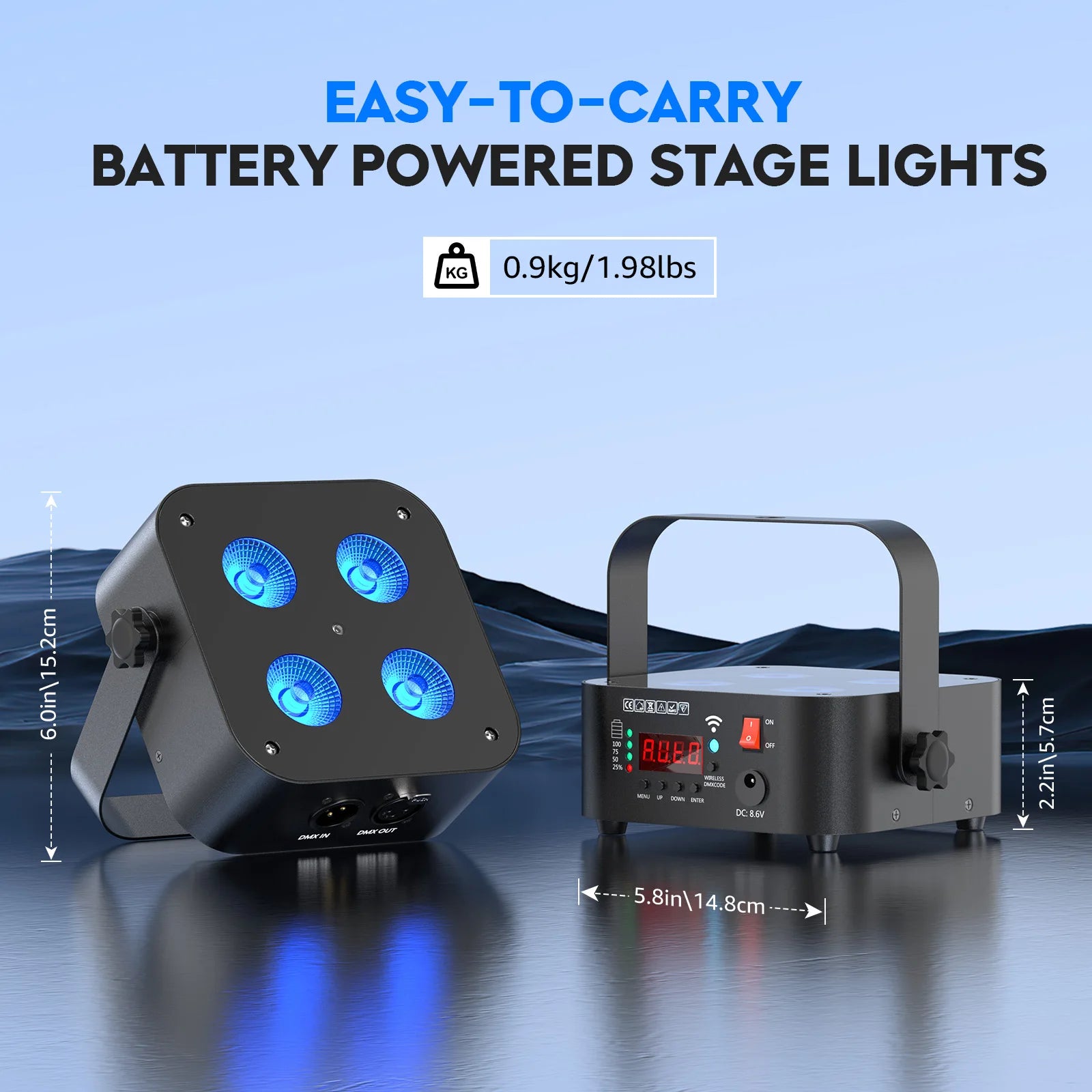 U'King 8Pcs 4X18W RGBWAUV LED Par Lights Rechargeable Battery Powered Stage Light DMX512 Uplights For Wedding Party KTV Bar Show