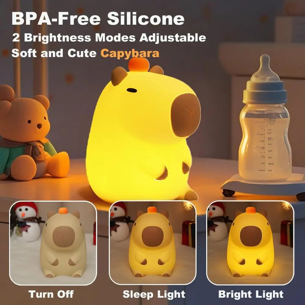 Capybara Little Night Light USB Rechargeable Animal Lamps Silicone Night Light with Timing Function Children's Christmas Gifts