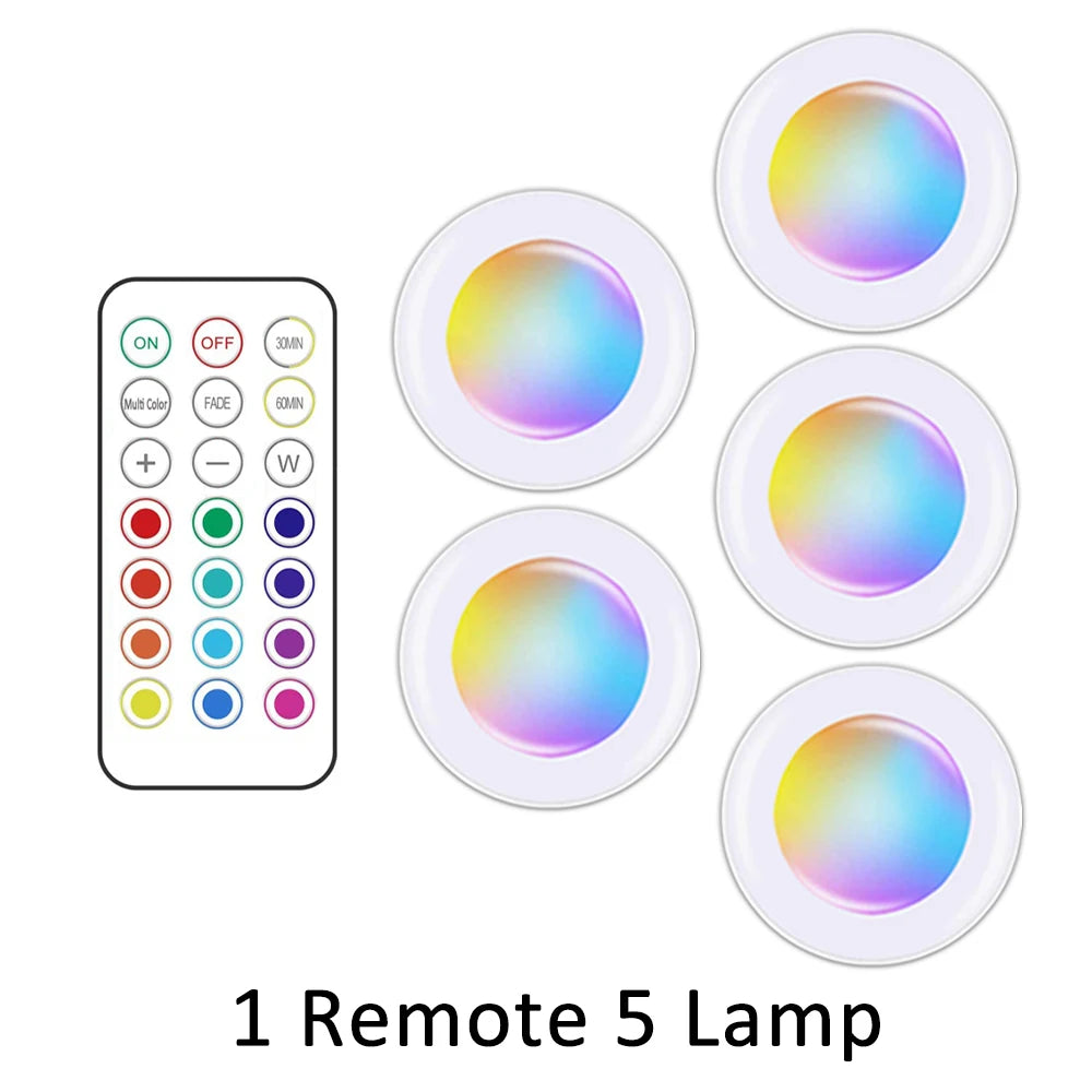 Led Under Cabinet Lights with Remote Control Wireless RGB Color Changing Night Light for Kitchen Bedroom Closet Counter