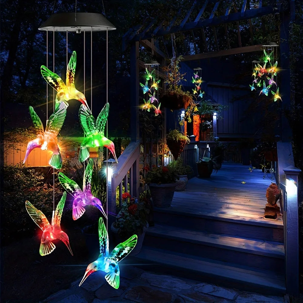 1pc Solar Light Hummingbird Wind Chimes Outdoor Decor Yard Decor For Christmas Gardening Gift Birthday Gift Halloween Decoration