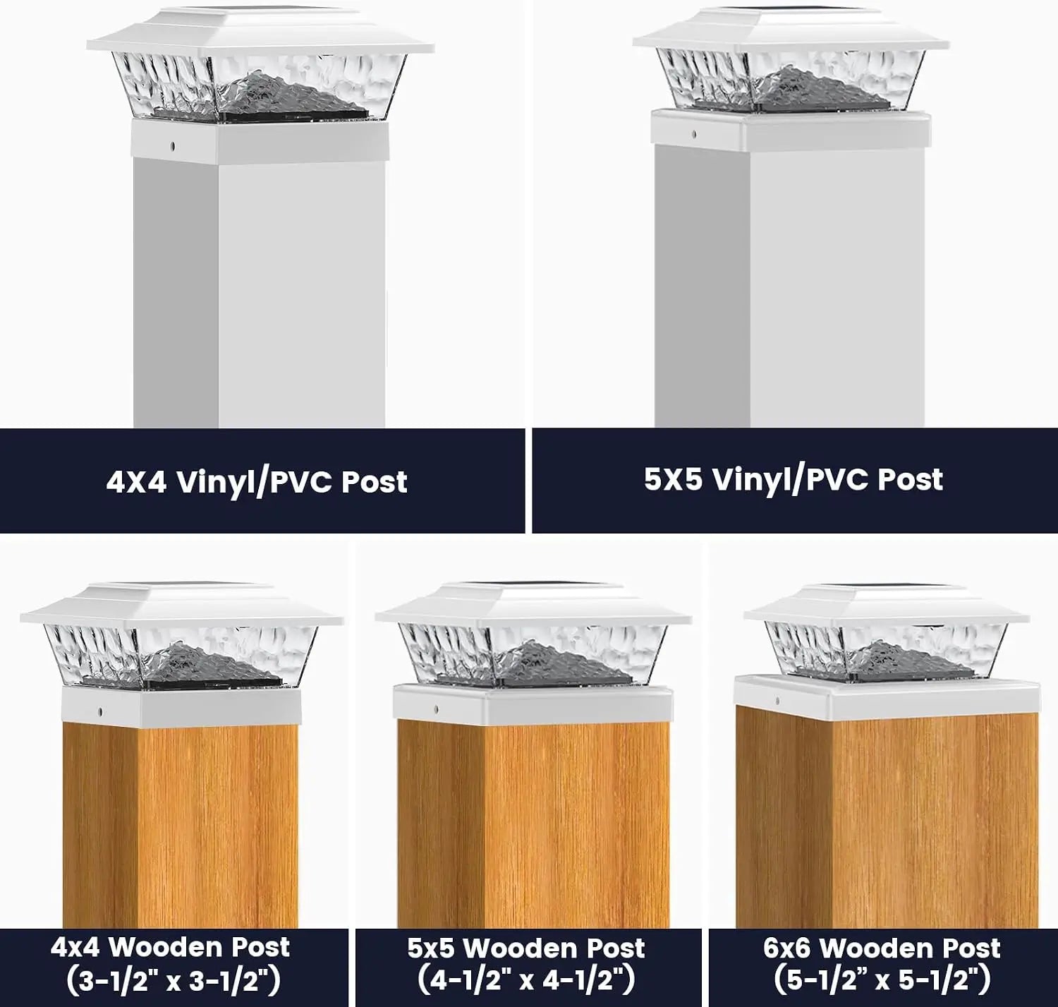 (6 Pack, White/Black) Solar Post Lights Outdoor 12 LEDs 4 Modes Post Cap Light for 4x4 5x5 6x6 Vinyl Wooden Deck Fence Posts Garden Patio Decor, Warm/Cool White Dynamic Lighting