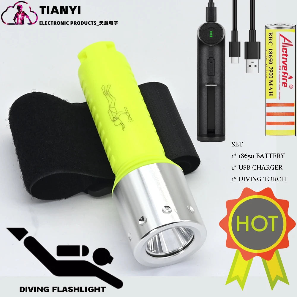 1100 Lumen Diving Flashlight Bright Submarine Light Scuba Safety Lights Waterproof Underwater Torch Outdoor