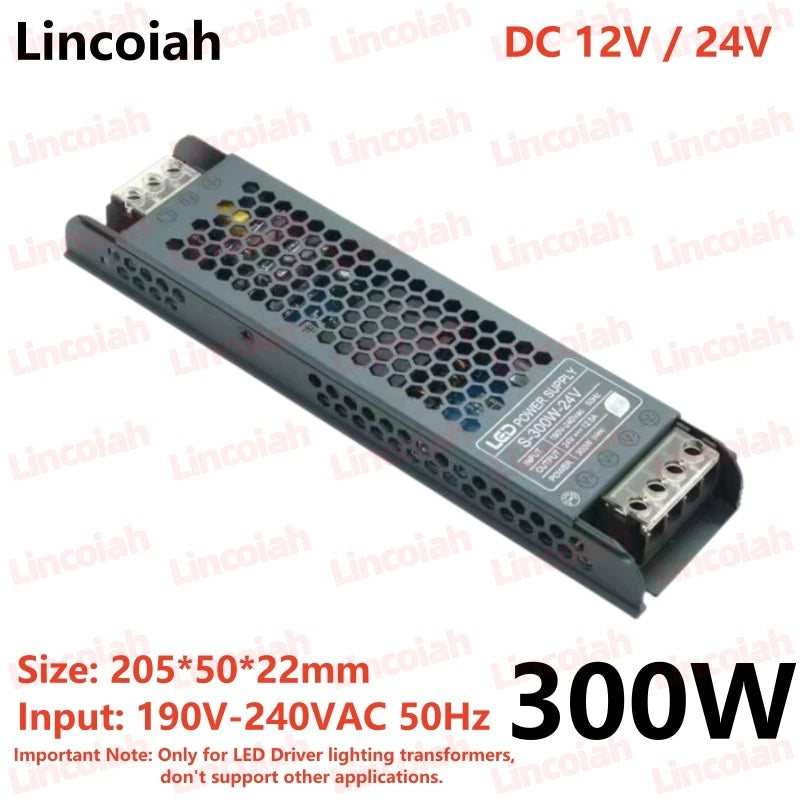 DC 12V 24V LED Power Supply AC190-240V Mute Lighting Transformers 60W 100W 200W 300W 400W LED Light Driver Power Adapter