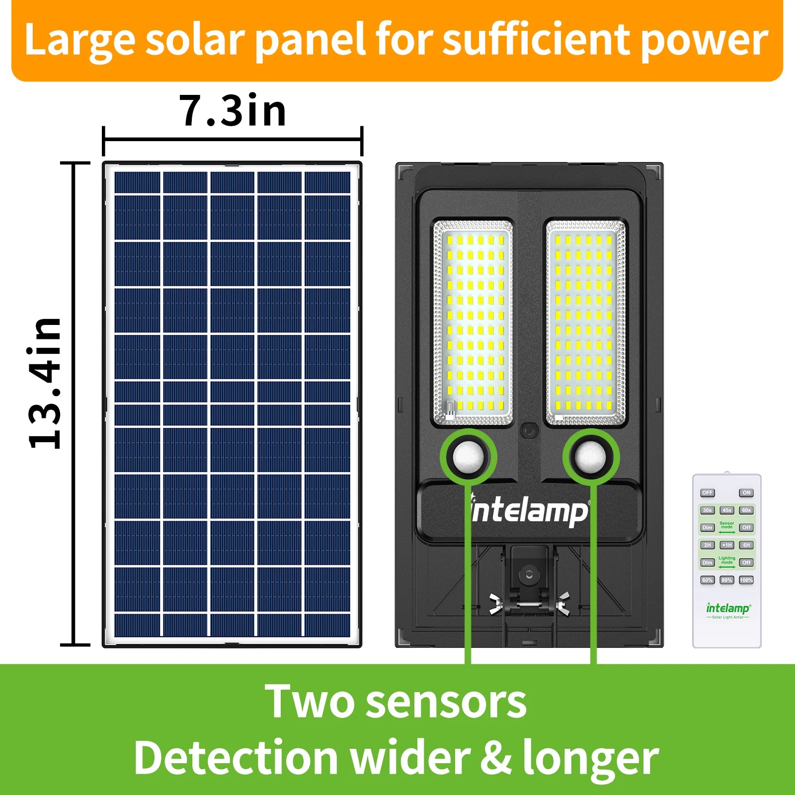 Intelamp Long Battery Life 12500Mah Super Bright Outdoor Solar Street Lights Larger Solar Panel Faster Charging Two Motion Sensors Detect Wider&Longer Range for Courtyard Walkway Garage Parking Lot