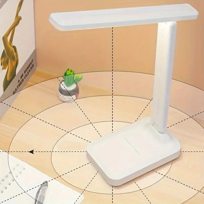 USB Powered Foldable LED Desk Lamp, 3-Level Dimmable Cool White, Fixed Angle Eye-Caring Light for Office Study Reading