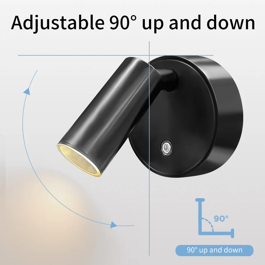LED Light Magnetic Rechargeable Wall Light Spotlight Wireless No Punch Reading Light with Touch Switch Dimmable Bedside Lamp