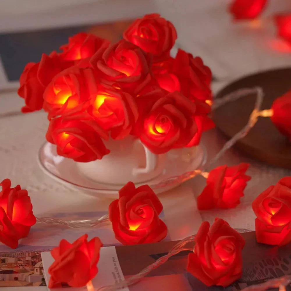 Rose Flower LED String Fairy Light Red Pink Warm Blue RGB Wedding Christmas Party Decoration 1.5m 3m 6m 10m 5V USB/Battery Power