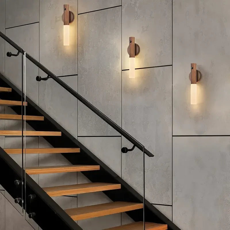 1/2PCS LED Night Light Motion Sensor Lamp ABS Wood Grain Wall Lights Rechargeable Magnetic for Bedroom Bedside Stairs Hallway