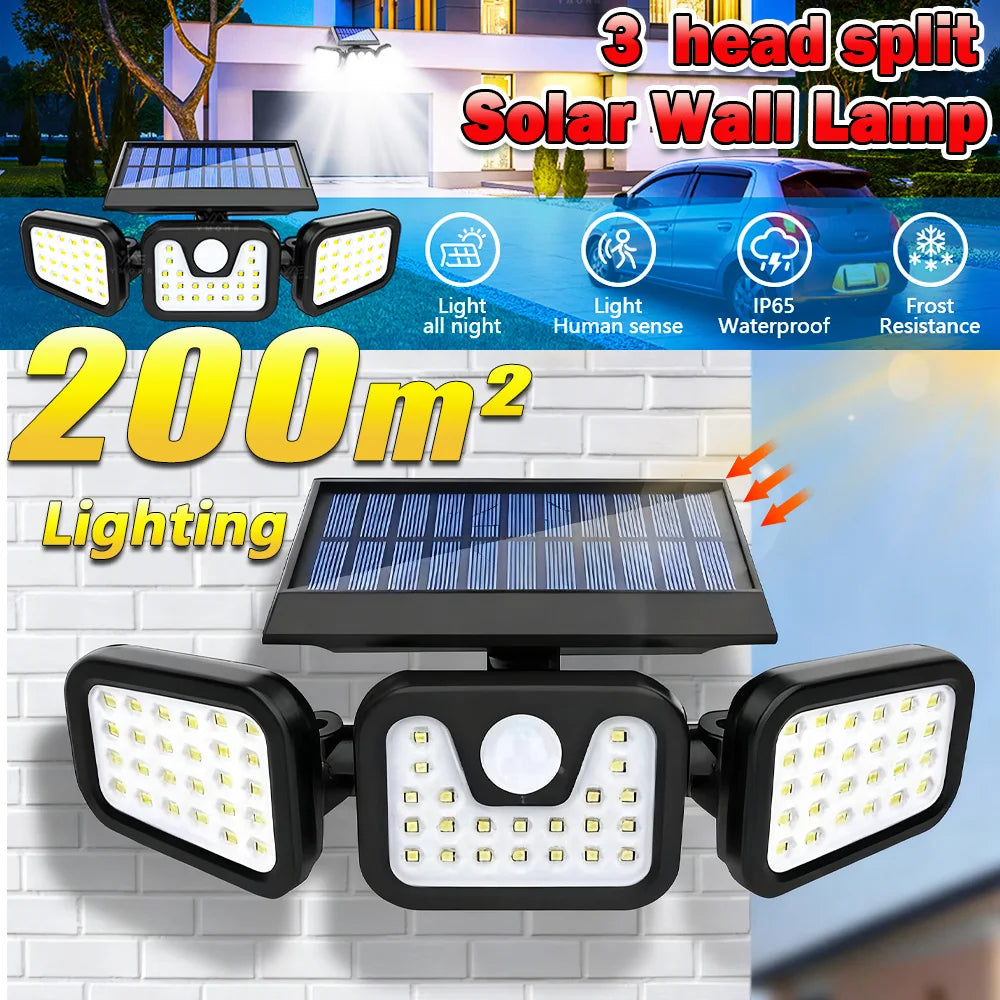 3 Head Solar Lights Outdoor Waterproof Motion Sensor Light 300° Illumination Led Solar Flood Lights Wall Lamp Garden Yard Patio