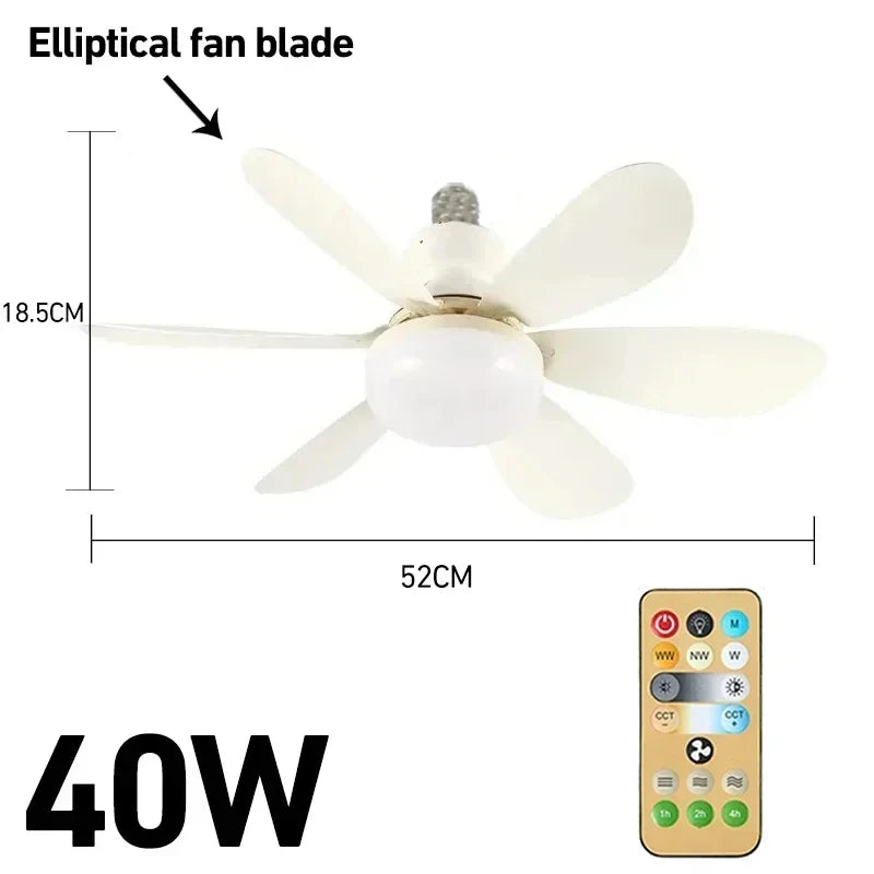 Home E27 Base Ceiling Fan Light with 30W/40W LED Night Light Adjustable Lighting Mode Remote Control High Wind Power Ceiling Fan