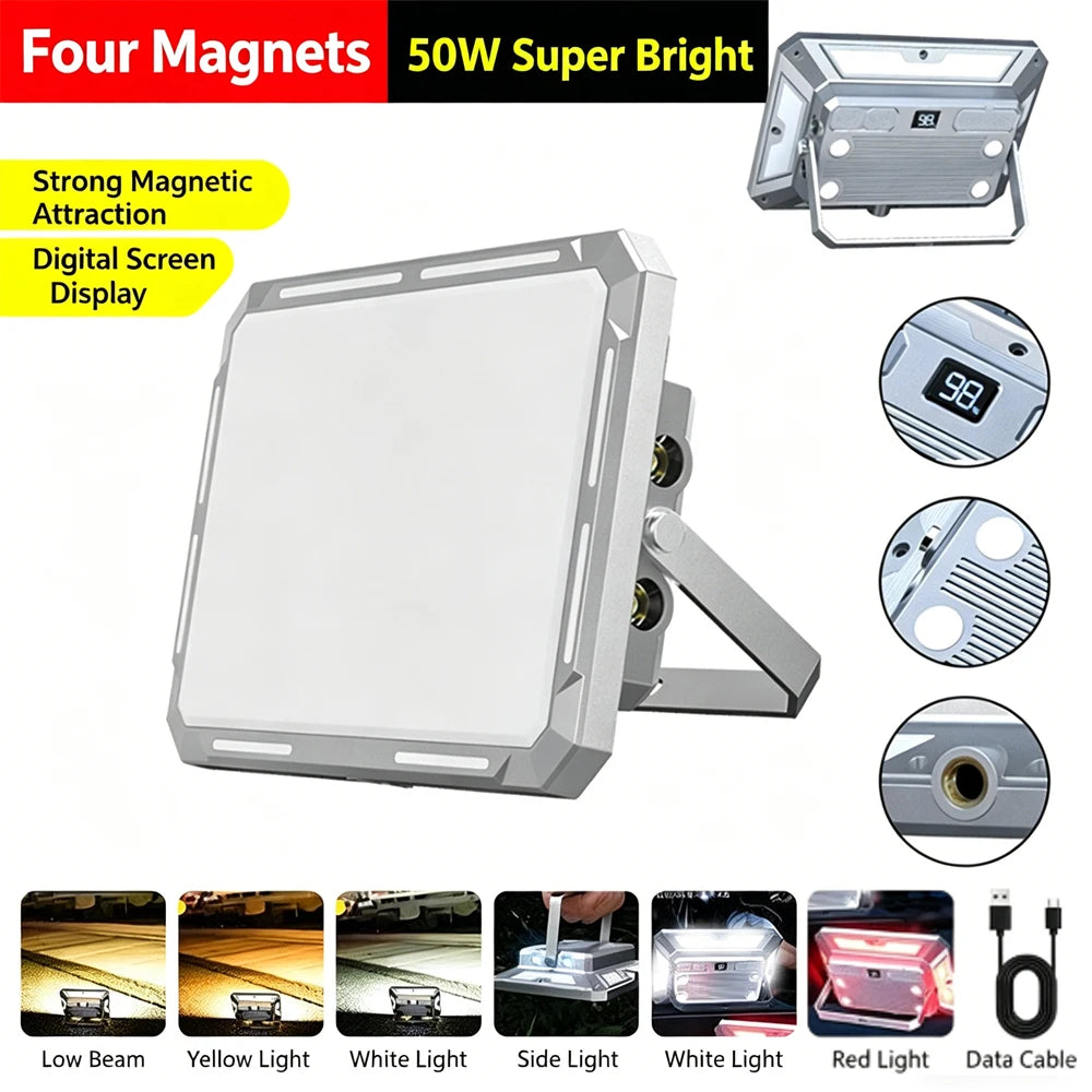 Portable LED Camping Tent Light Rechargeable Searchlight High Power Outdoor Emergency Lighting Waterproof Night Car Repair Lamp