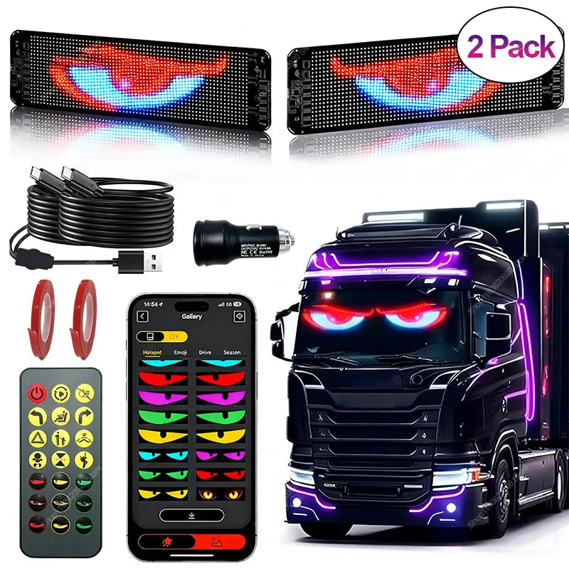 USB LED Devil Eye Dynamic Windshield Display for Cars Truck Animated Blinking Demon Eyes Front and Rear Windshield Dynamic Light