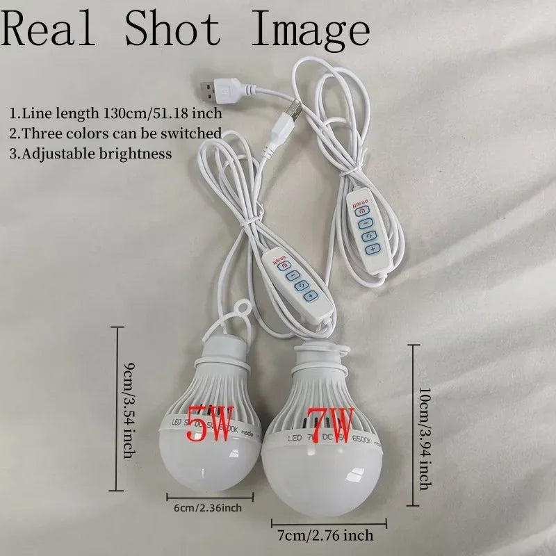 DC5V Led Camping Light 5W/7W Usb Emergency Bulb 3-color Dimmable Hanging Tent Light Barbecue Fishing Repair Outdoor Equipment