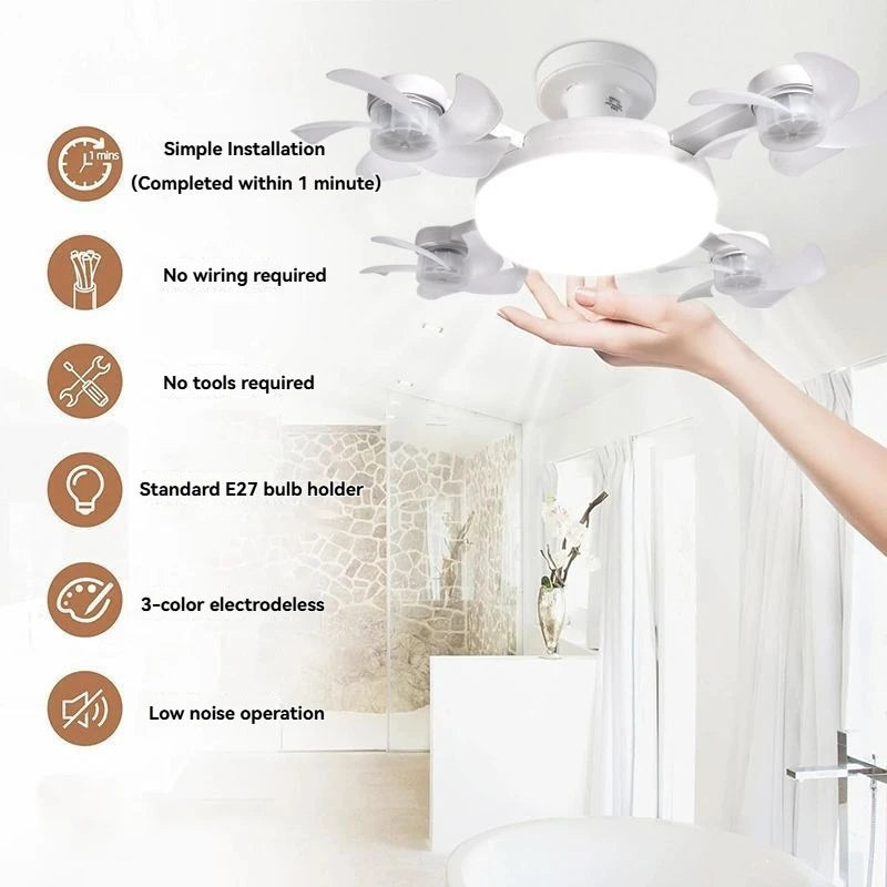 Nordic Screw Socket Ceiling Fan Light E27 Modern Fan Lamp for Dining Room LivingRoom High Wind Power Household Cooling Fan Light