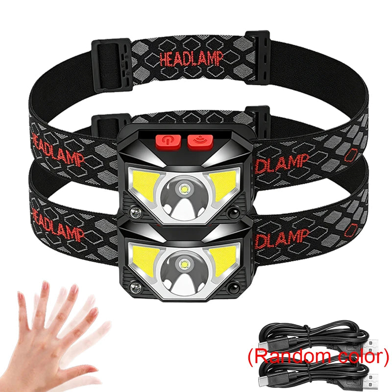 1-3PCS Rechargeable LED Headlamp Sensor Headlight With COB and LED Beads 8 Lighting Modes White and Red Light Fishing Light