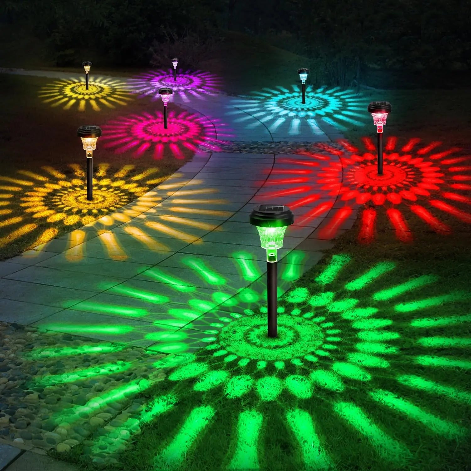 Solar Pathway Lights Outdoor Solar Yard Lamp RGB Color Changing/Warm White IP67 Waterproof LED Solar Lights for Garden Path