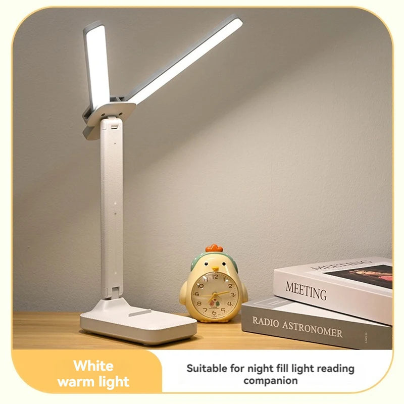 USB rechargeable battery foldable dimming reading light dual head LED desk lamp