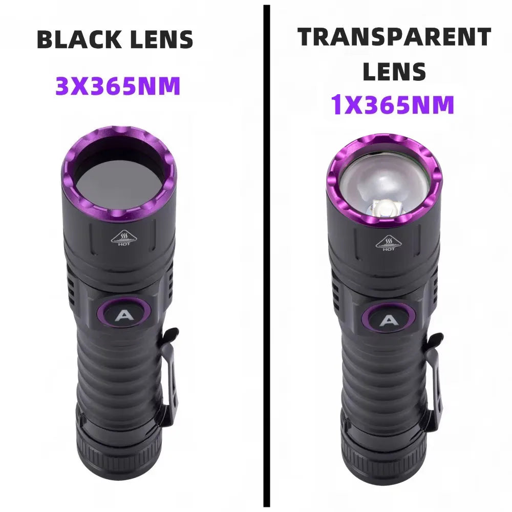 3x365nm UV LED Flashlight High Power Blacklight USB Rechargeable CatDog Pet Stain Tinea UV Glue Curing Scorpion Lamp Torch