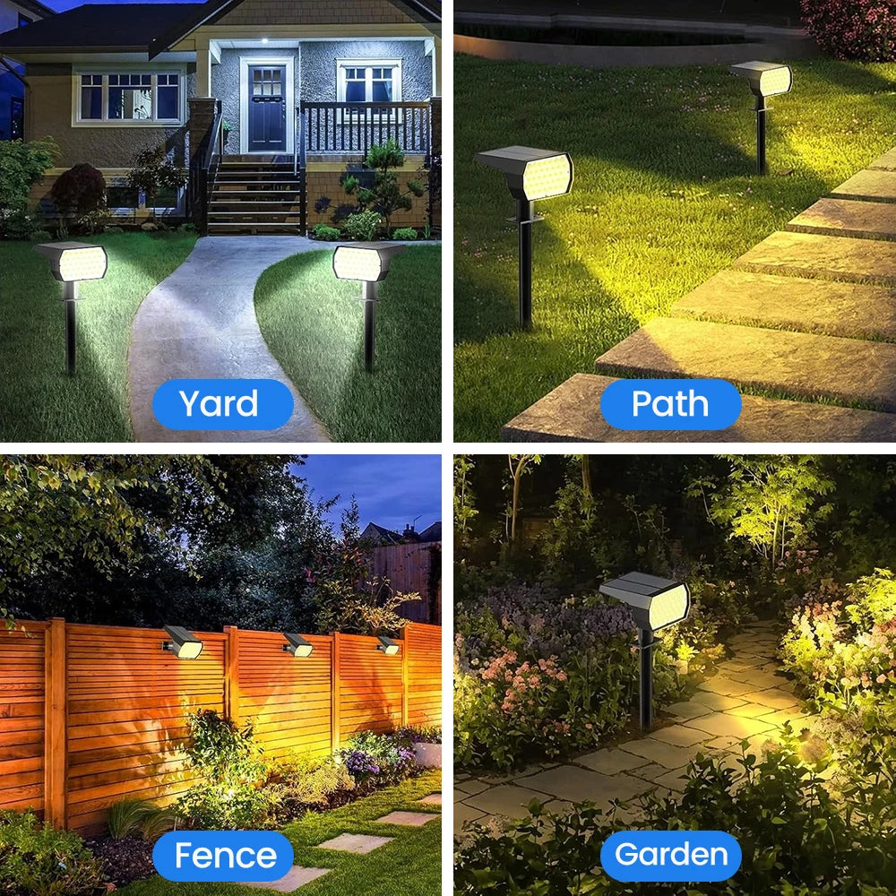 1-6PCS 74LED Tricolor Solar Spot Lights Super Bright Waterproof IP65 Solar Powered Garden Lighting For Outside Landscape