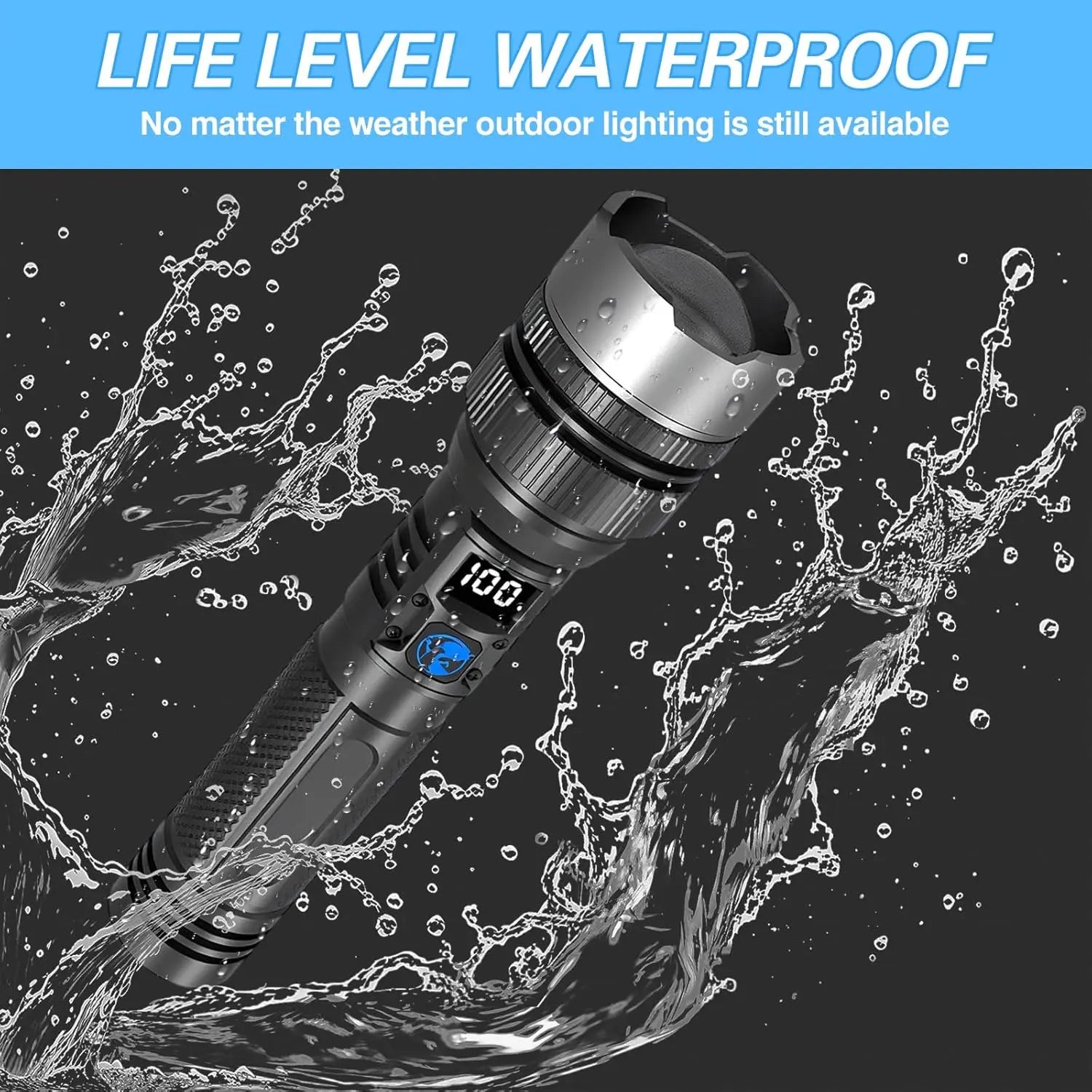Super Bright LED Flashlight Rechargeable Zoomable Digital Display Tactical Light Waterproof Camping Outdoor Handheld Spotlight