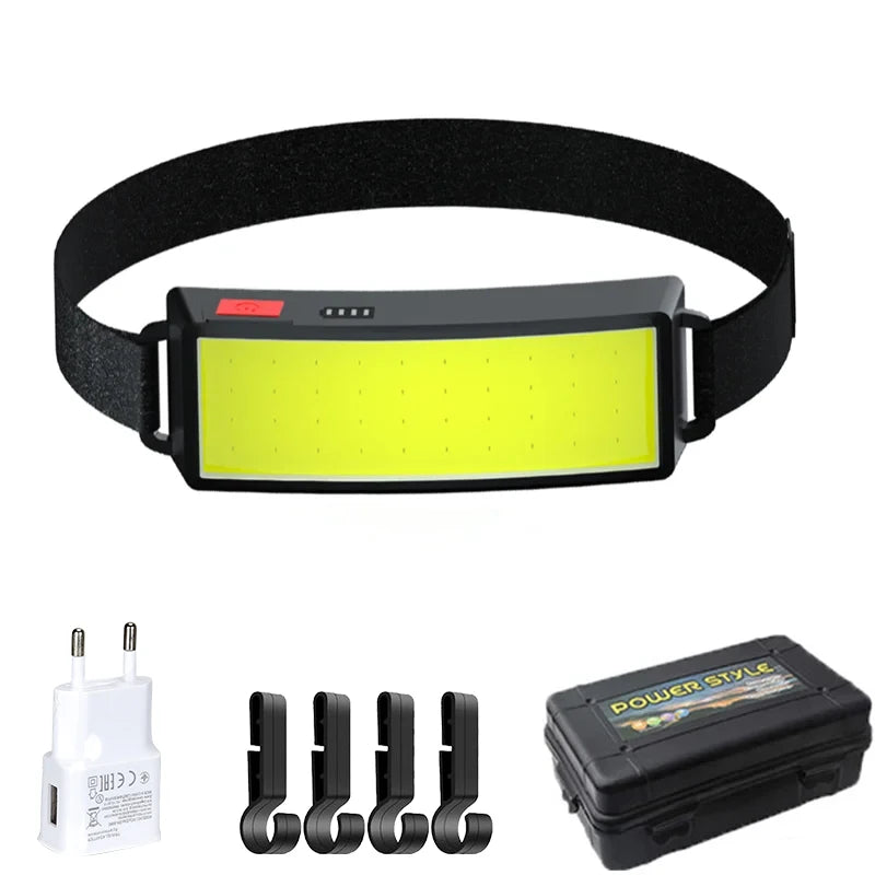 Powerful COB LED Headlamp Type-c Rechargeable Head Flashlight Built-in Battery Outdoor Fishing Camping Lantern Waterproof Torch