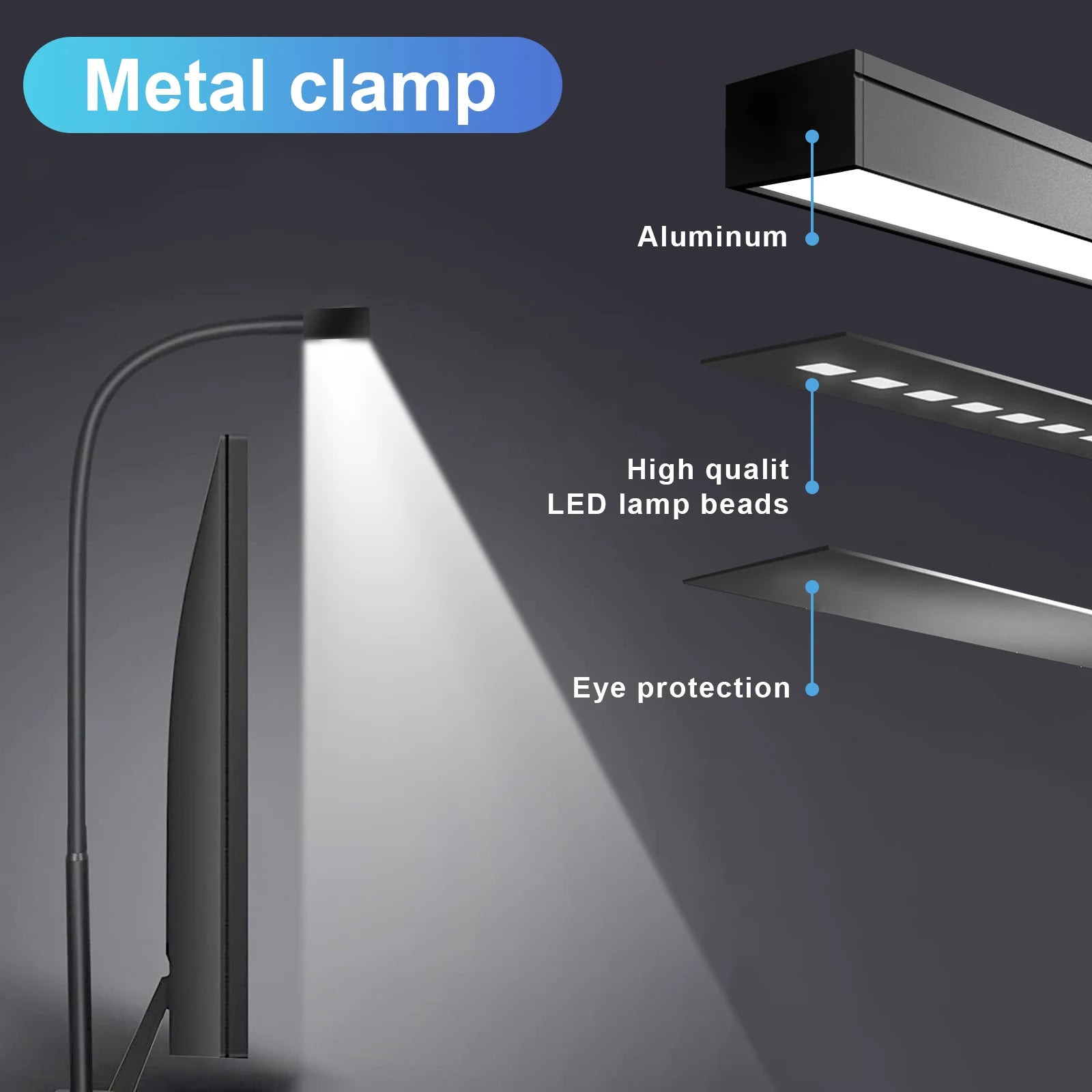 Desk Lamp LED Dimmable 12W 40CM Desk Lamp Clampable Eye Protection Table Lamp Monitor Office Desk Lamp Gooseneck Clamp Light