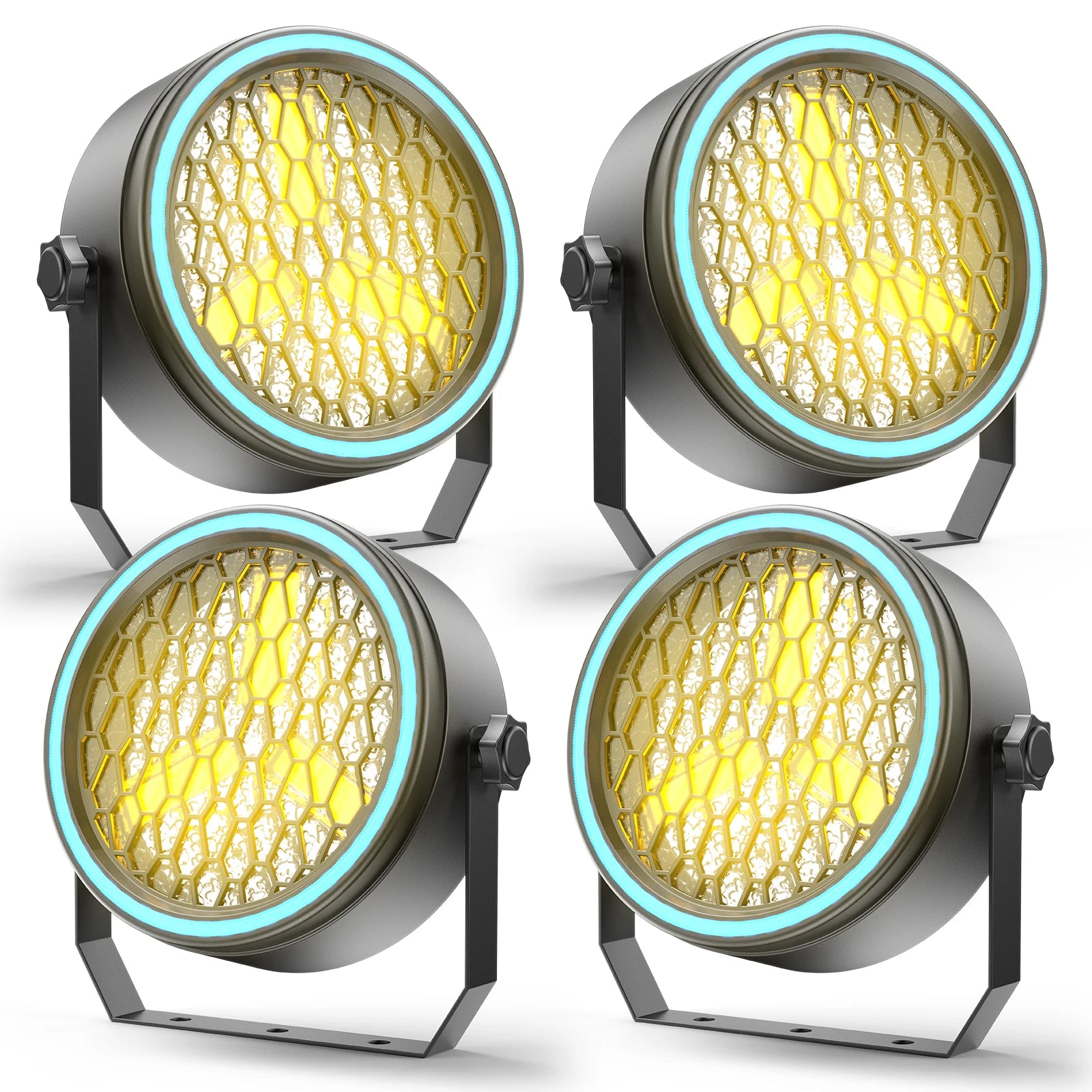 Fieryzeal 4PCS 3X30W COB Par Light with RGB LED Light Strip Golden Retro Flash Light Linear Vintage Stage Light for DJ Disco