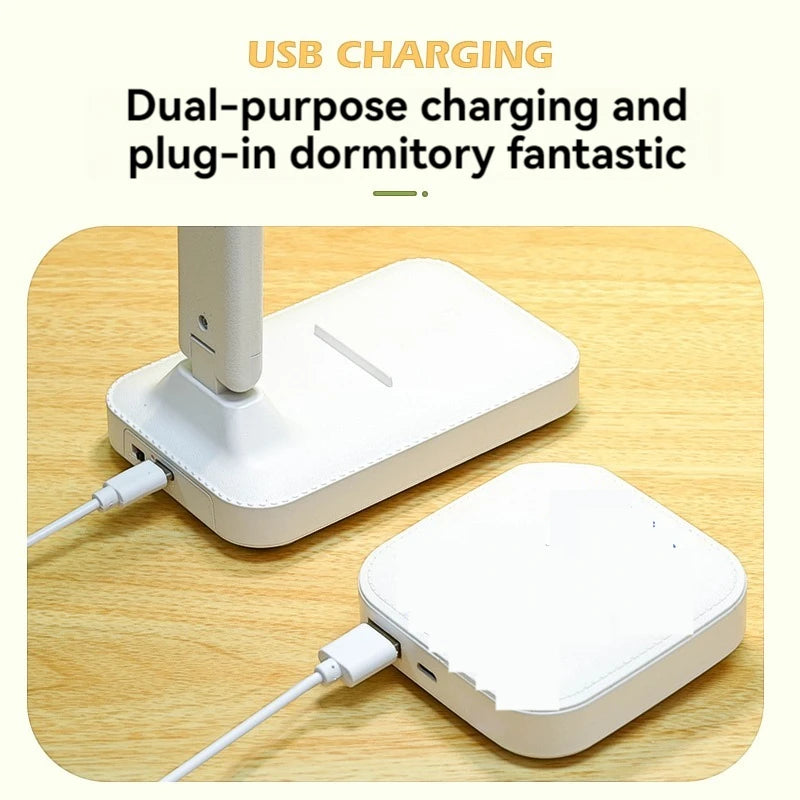 USB rechargeable battery foldable dimming reading light dual head LED desk lamp