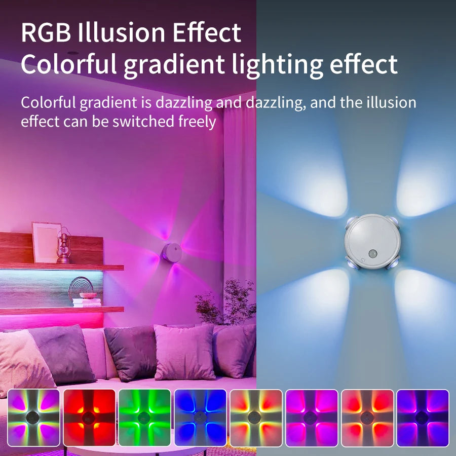 3 Colors/RGB Cat Eye Wall Lamp Motion Sensor Rechargeable 4-Headed Night Light Magnetic Ambient Light for Bedside Closet Bedroom