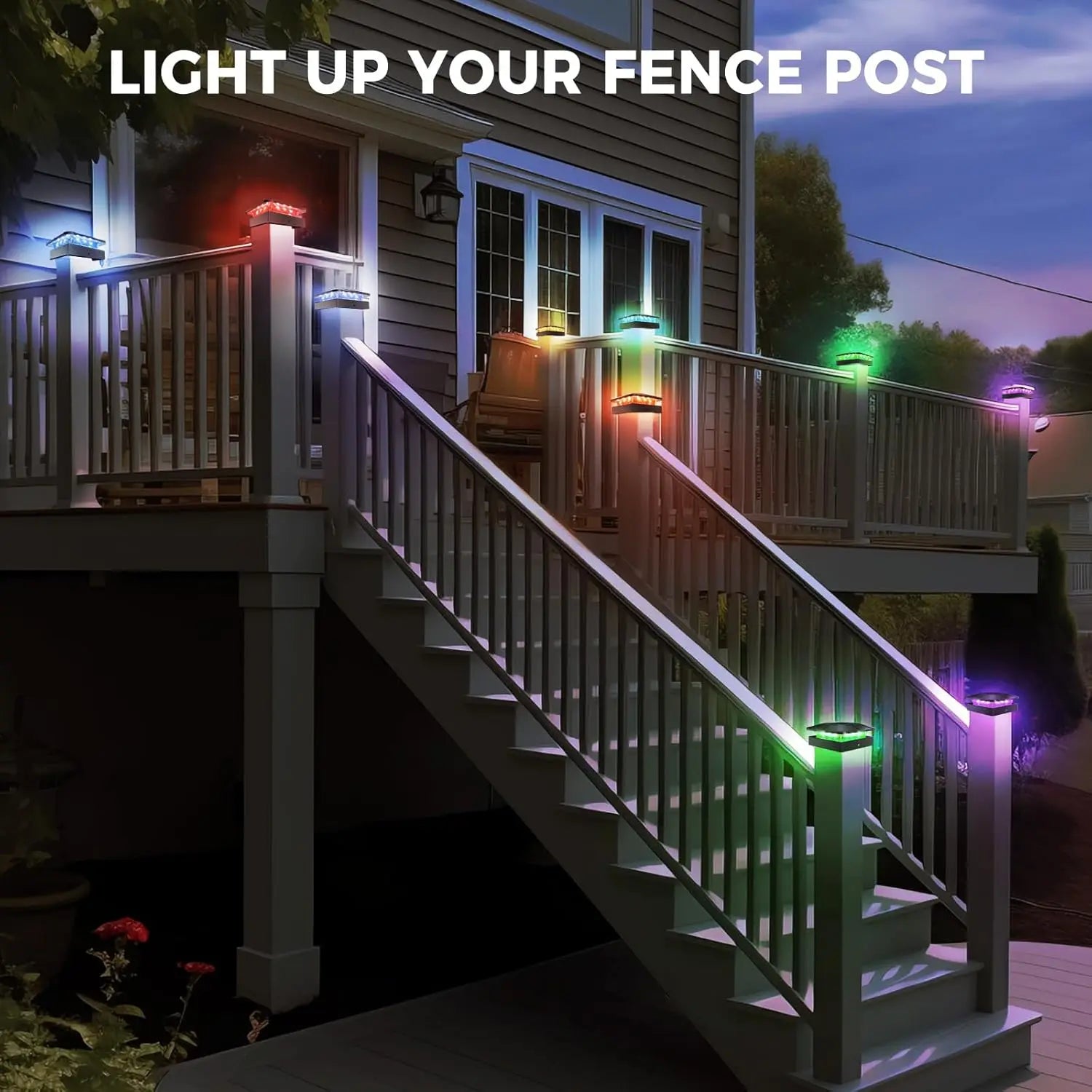 Solar Post Lights Outdoor Waterproof RGB Color Solar Fence Post Cap Lights for Wood Vinyl Posts Fence Deck Patio Garden Post