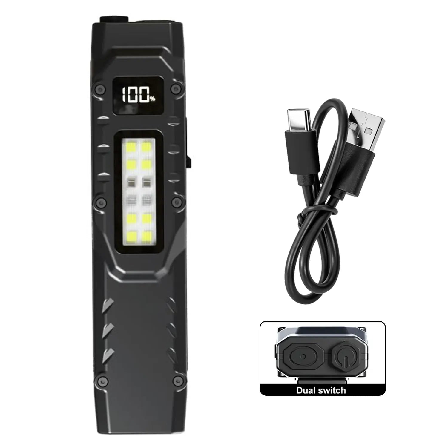 eDC tactical flashlight,1100LM rechargeable lED flat flashlight w/Clip & digital display,Pocket flashlight for camping emergency