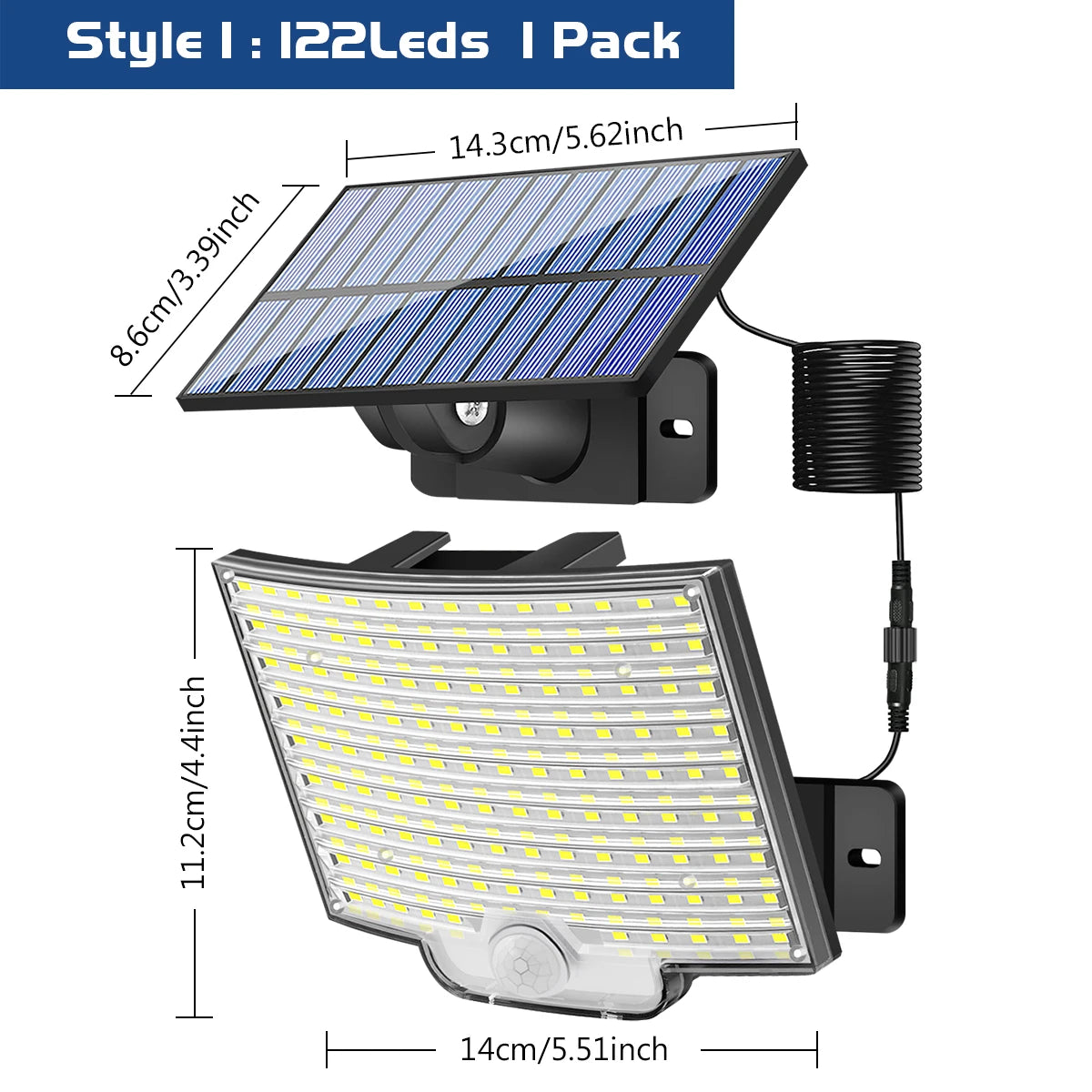 Solar Light for Outdoor 106/122 LED Solar Light Outdoor with Motion Sensor IP65 Waterproof 120° Lighting Angle Solar Wall Light