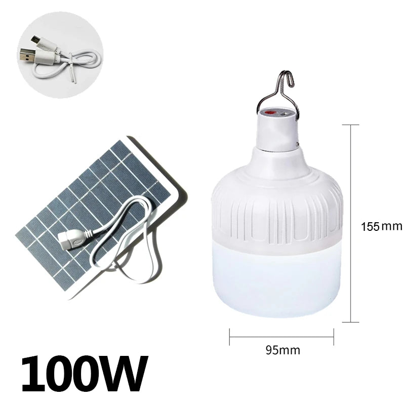 LED Portable Lights with Solar Panel Outdoor USB Rechargeable Emergency Lanterns Hanging Camping Energy Saving Bulb Tent Garden