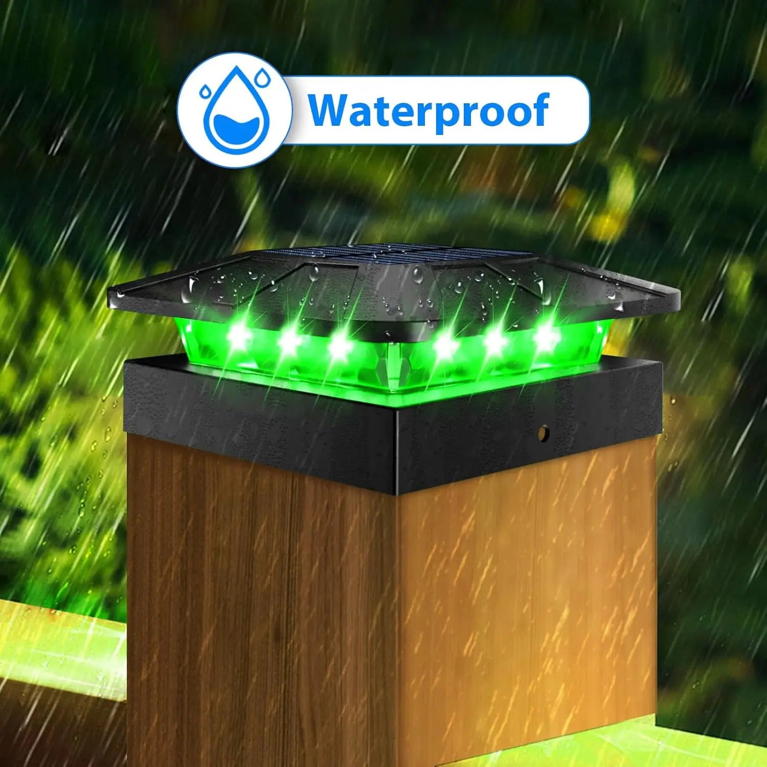 Solar Post Lights Outdoor Waterproof RGB Color Solar Fence Post Cap Lights for Wood Vinyl Posts Fence Deck Patio Garden Post