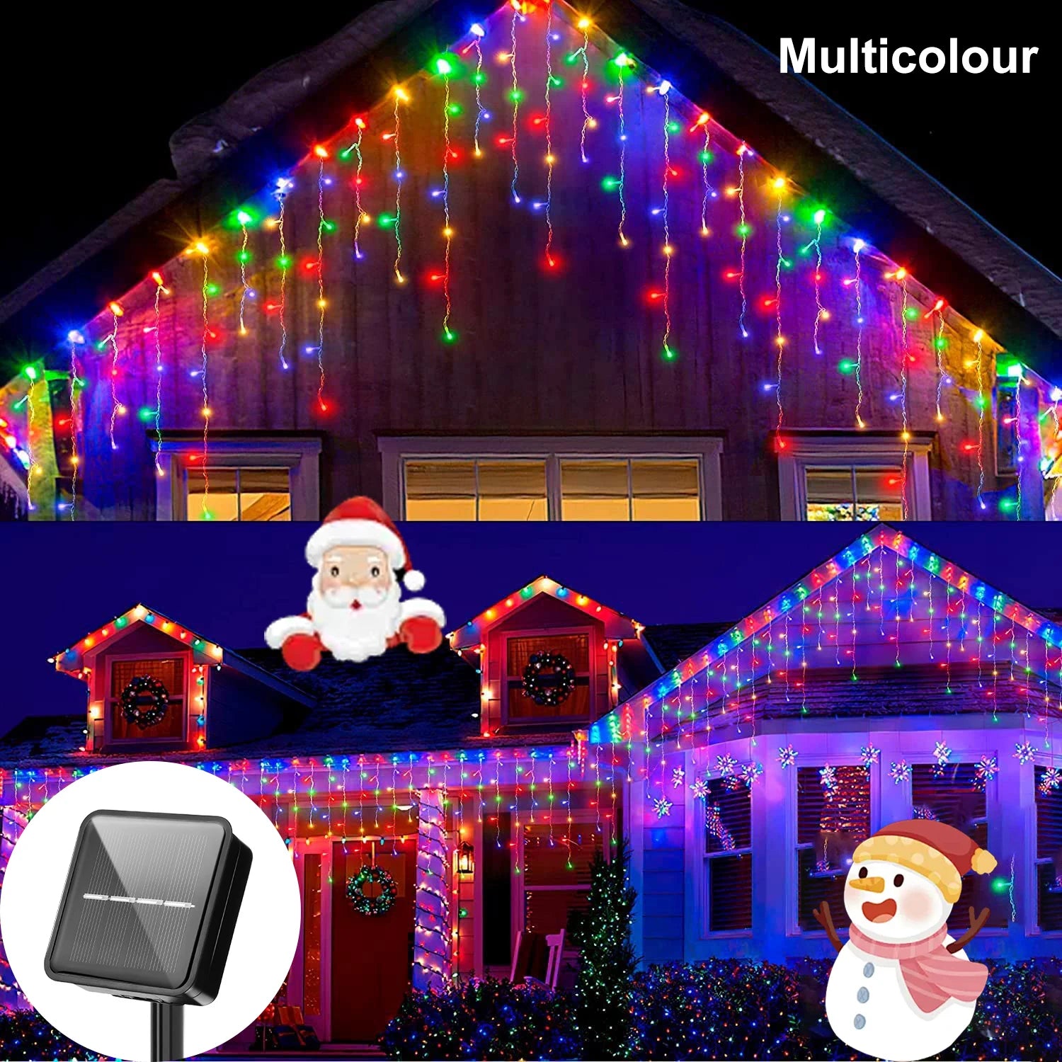 3.5M/7.5M Solar Curtain Icicle Light Outdoor Eaves Decor String Lights Garden Party Yard Christmas Decoration Holiday Garlands
