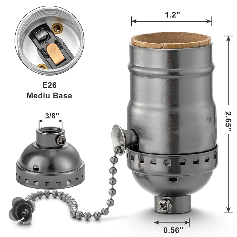 Vintage Edison Style E26/E27 LED Lamp Holder W/ Zipper Switch - Bronze & Pearl Black Hang Wire Suspension Light Fixture
