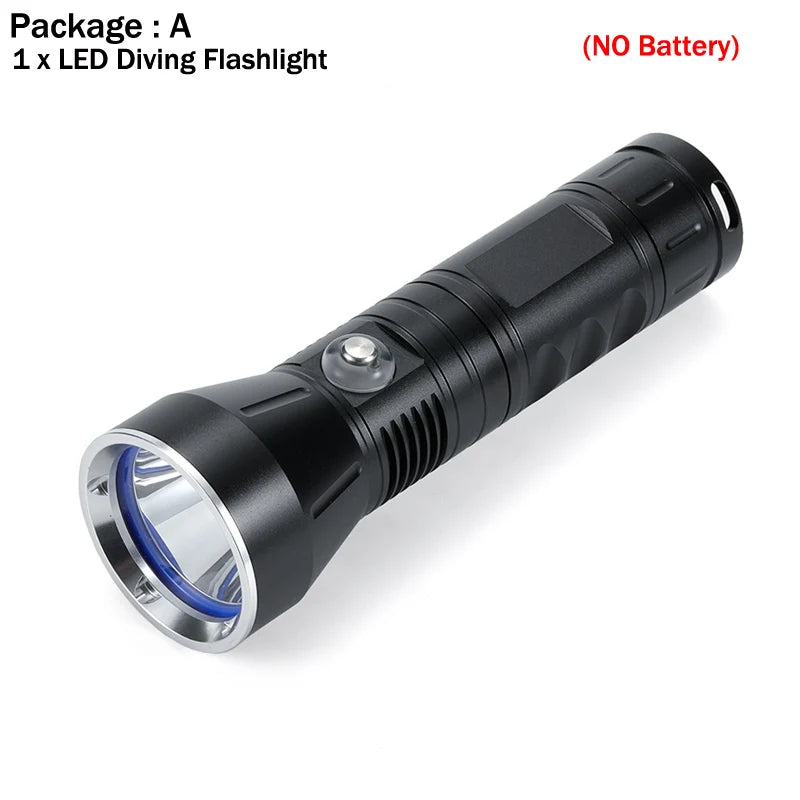 Professional 30W LED Diving Flashlight 3000lumens Tactical Underwater 100M Waterproof 26650 Deep-Sea Fish Lamp