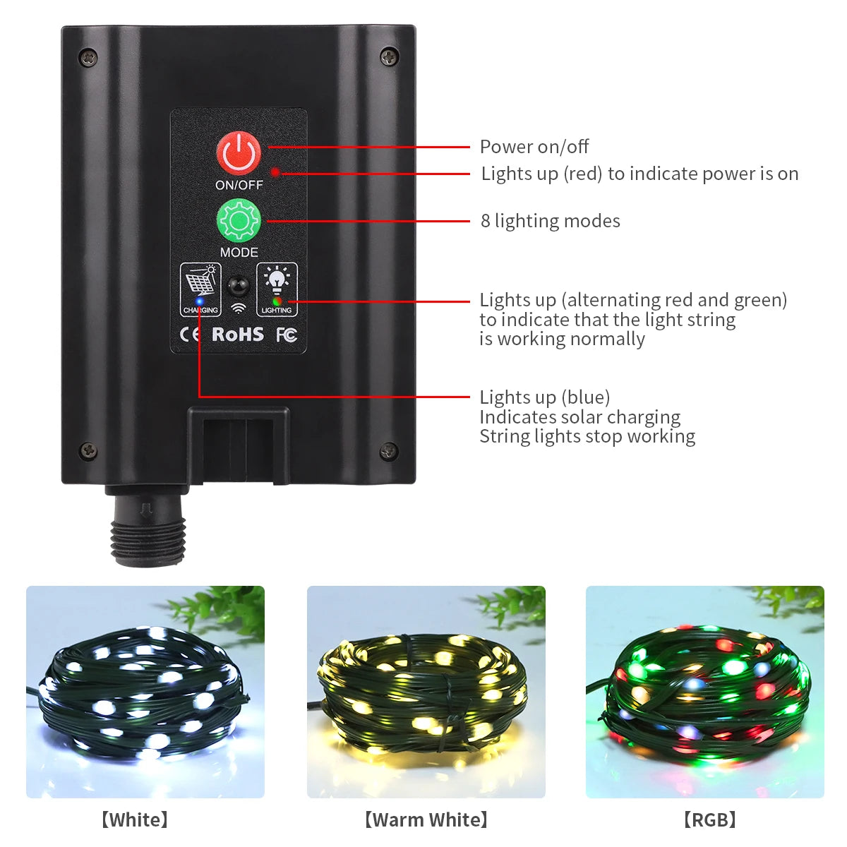 50M 100M Large Solar Panel LED Solar String Lights Fairy Garland Lights Outdoor Backyard Garden Holiday Christmas Party Decor