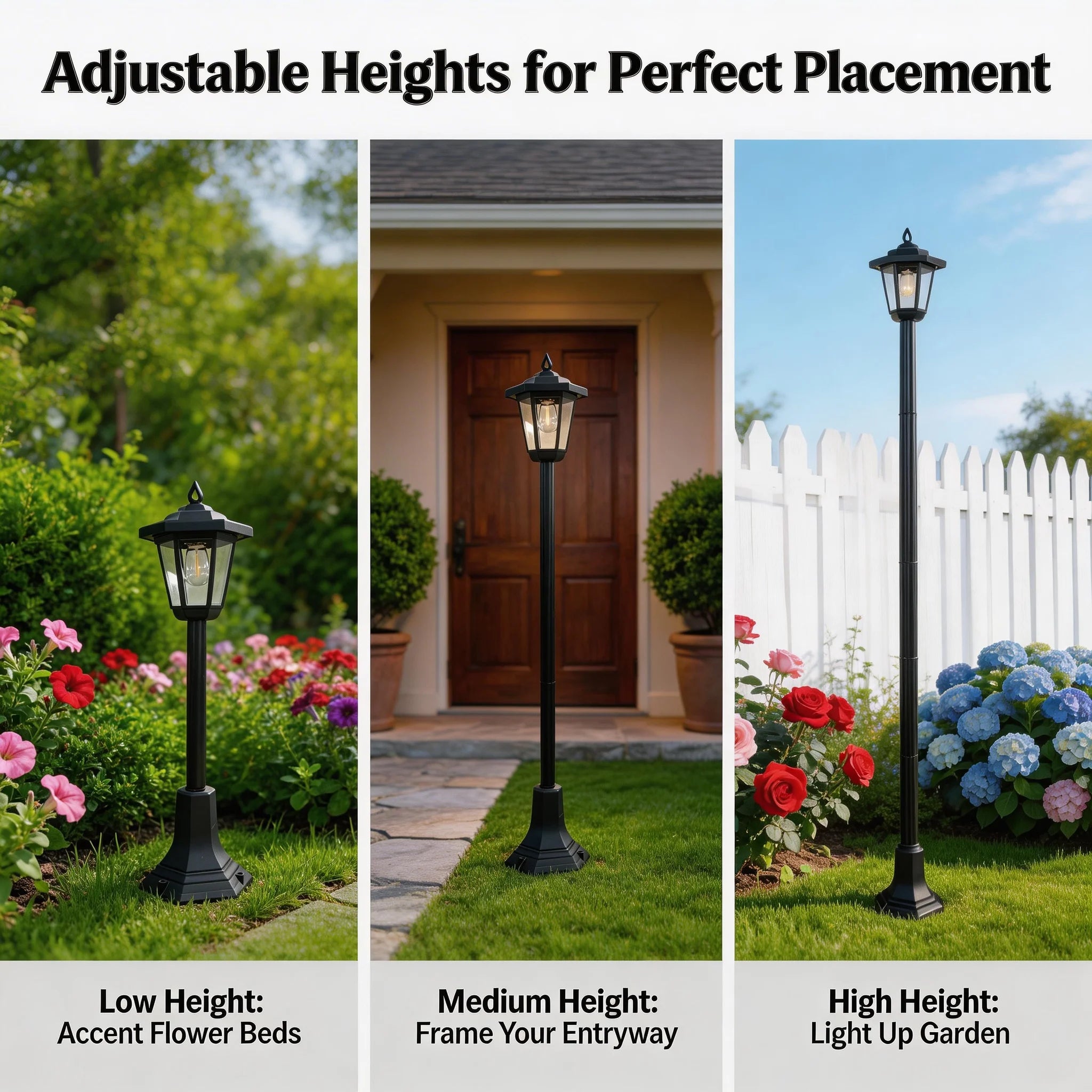 2 Pack Solar Post Lights Outdoor Waterproof, 5 Adjustable Heights Solar Lamp Post Lights, Dusk to Dawn LED Landscape Lighting for Garden Yard Driveway Pathway