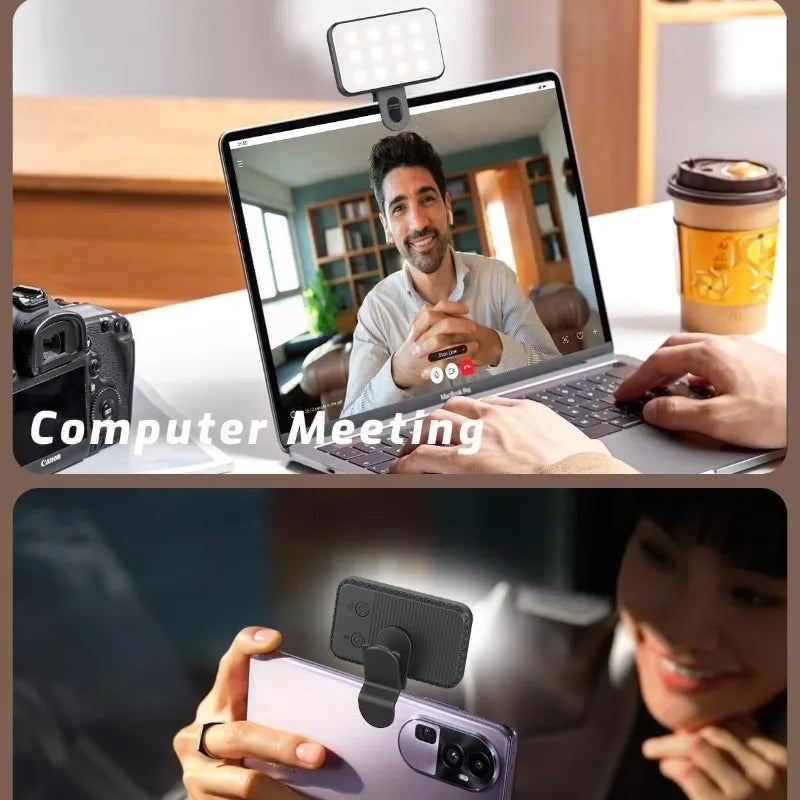 Portable Mini Selfie Fill Light Rechargeable 3 Modes Adjustable Brightness Clip On For Phone Laptop Tablet Meeting Make Up
