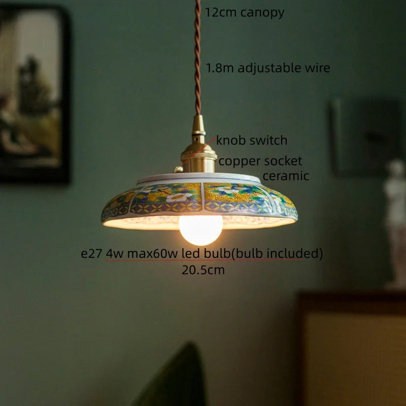 IWHD Home Decor LED Pendant Light Fixtures Bedroom Hallway Living Room Nordic Modern Leaf Ceramic Copper Socket Hang Lamp Lampen