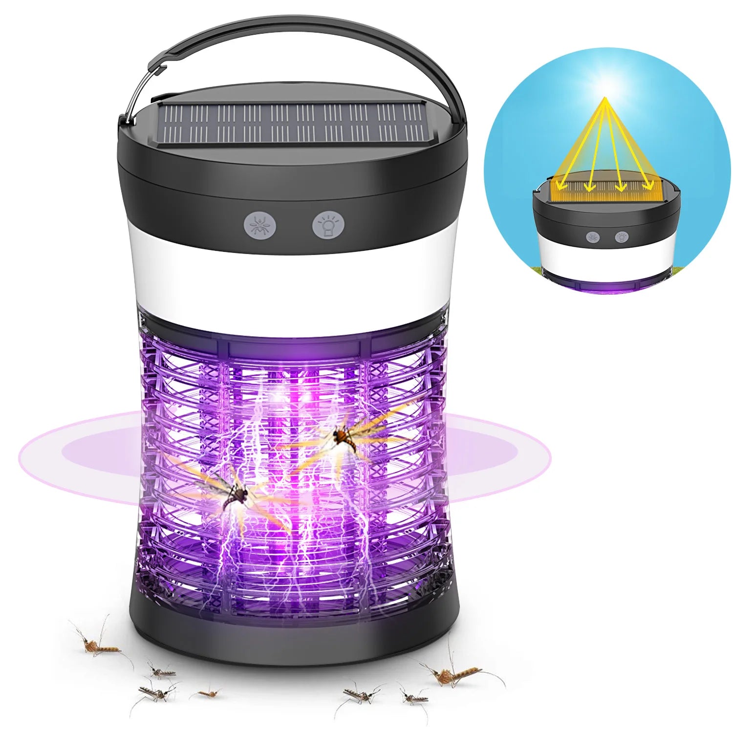 Bug Zapper Electric Solar Mosquito Killer 3000V Rechargeable Insect Fly Trap for Indoor & Outdoor