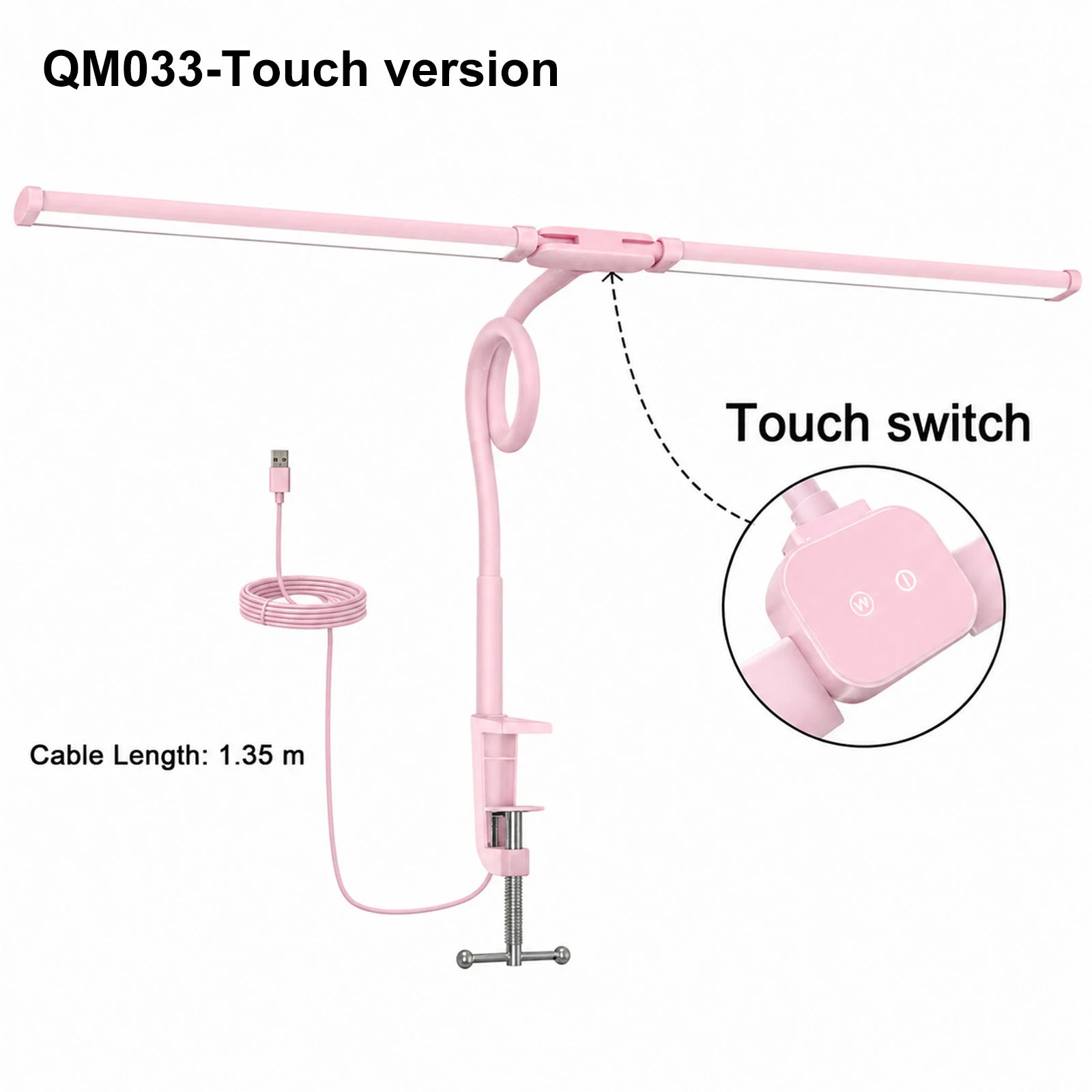 Eye-care Double Head Desk Lamp LED Clip-on 180 Degree Foldable 3 Color Modes Adjustable 3000K-6000K 10 Brightness Levels Computer Screen Light for Home Reading PC Game
