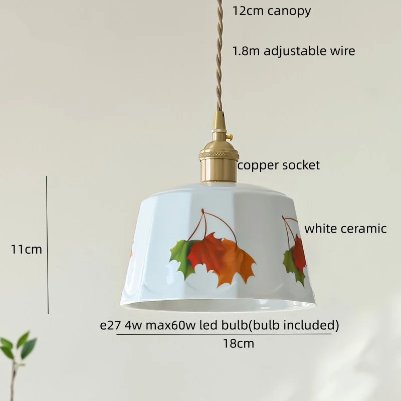 IWHD Home Decor LED Pendant Light Fixtures Bedroom Hallway Living Room Nordic Modern Leaf Ceramic Copper Socket Hang Lamp Lampen