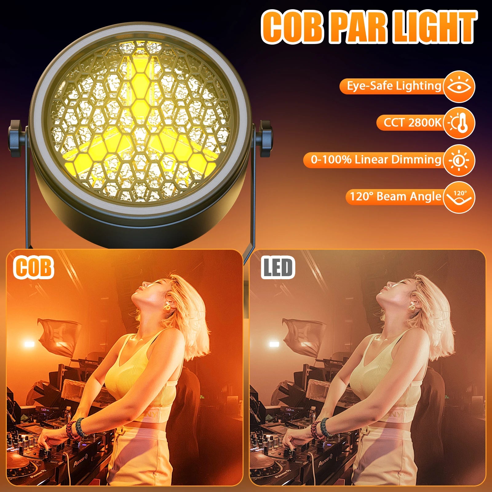 Fieryzeal 4PCS 3X30W COB Par Light with RGB LED Light Strip Golden Retro Flash Light Linear Vintage Stage Light for DJ Disco