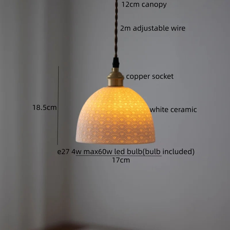 IWHD Home Decor LED Pendant Light Fixtures Bedroom Hallway Living Room Nordic Modern Leaf Ceramic Copper Socket Hang Lamp Lampen